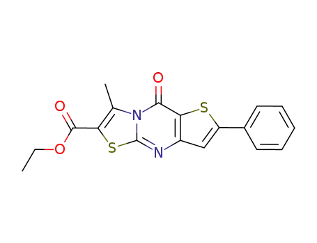 Molecular Structure of 122945-81-7 (ethyl 7-methyl-9-oxo-2-phenyl-9H-[1,3]thiazolo[3,2-a]thieno[3,2-d]pyrimidine-6-carboxylate)