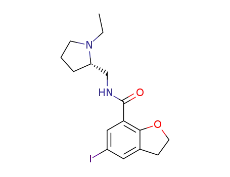 Molecular Structure of 123266-61-5 (5-iodo-N-((1-ethyl-2-pyrrolidinyl)methyl)-2,3-dihydrobenzofurancarboxamide)
