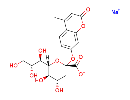 Molecular Structure of 123269-95-4 (4-Methylumbelliferyl3-deoxy-D-glycero-a-D-galacto-2-nonulosonicacidsodiumsalt)
