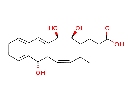 Molecular Structure of 95851-20-0 (7,9,11,13,17-Eicosapentaenoic acid, 5,6,15-trihydroxy-, (5S-(5R*,6R*,7 E,9E,11Z,13Z,15R*,17Z))-)