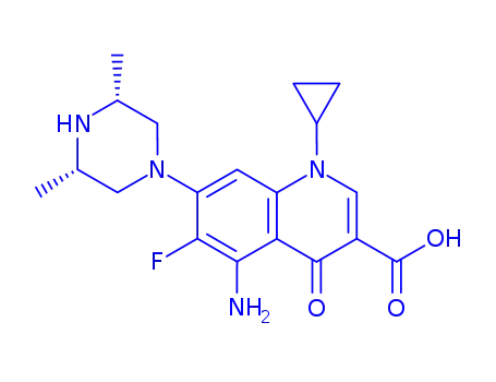 Molecular Structure of 123016-47-7 (5-amino-1-cyclopropyl-7-[(3R,5S)-3,5-dimethylpiperazin-1-yl]-6-fluoro-4-oxo-1,4-dihydroquinoline-3-carboxylic acid)