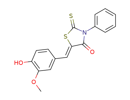 Molecular Structure of 110676-40-9 (5-(4-hydroxy-3-methoxybenzylidene)-3-phenyl-2-thioxo-1,3-thiazolidin-4-one)
