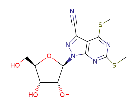 1-(β-D-Ribofuranosyl)-3-cyano-4,6-dimethylmercaptopyrazolo<3,4-d>pyrimidine