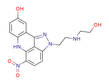 Molecular Structure of 110999-53-6 (2-{2-[(2-hydroxyethyl)amino]ethyl}-5-nitro-1,2-dihydropyrazolo[3,4,5-kl]acridin-9-ol)