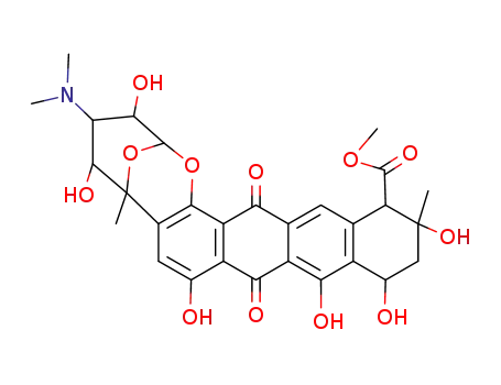 Molecular Structure of 11052-70-3 ((2R)-4α-(Dimethylamino)-3,4,5,6,9,11,12,13,14,16-decahydro-3β,5β,8,10,11β,13α-hexahydroxy-6,13-dimethyl-9,16-dioxo-2α,6α-epoxy-2H-naphthaceno[1,2-b]oxocin-14α-carboxylic acid methyl ester)