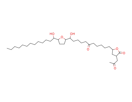 Molecular Structure of 123266-23-9 (3-(2-Oxopropyl)-5-[11-hydroxy-6-oxo-11-[[tetrahydro-5-(1-hydroxytridecyl)furan]-2-yl]undecyl]dihydrofuran-2(3H)-one)