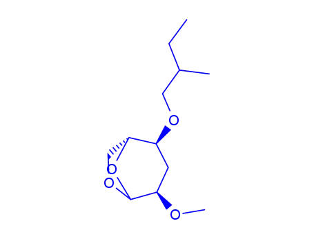 Molecular Structure of 123919-10-8 (.beta.-D-ribo-Hexopyranose, 1,6-anhydro-3-deoxy-2-O-methyl-4-O-(2-methylbutyl)-)