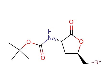 Molecular Structure of 110579-36-7 (tert-butyl (3S,5R)-5-(broMoMethyl)-tetrahydro-2-oxofuran-3-ylcarbaMate)