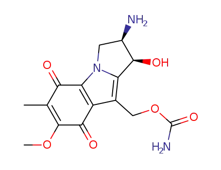 Molecular Structure of 54911-17-0 (1H-Pyrrolo[1,2-a]indole-5,8-dione,2-amino-9-[[(aminocarbonyl)oxy]methyl]-2,3-dihydro-1-hydroxy-7-methoxy-6-methyl-,(1R,2R)-)