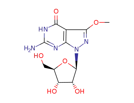 Molecular Structure of 111375-45-2 (6-amino-3-methoxy-1-(beta-D-ribofuranosyl)-1,2-dihydro-4H-pyrazolo[3,4-d]pyrimidin-4-one)
