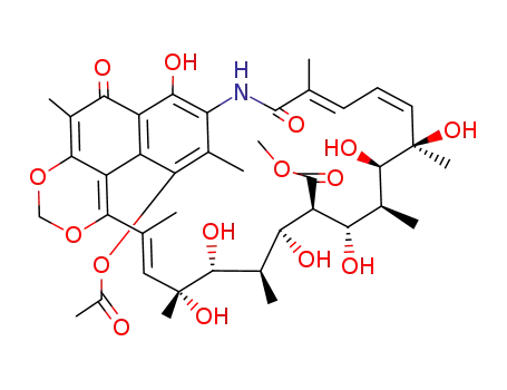 Molecular Structure of 11031-85-9 (methyl 7-(acetyloxy)-5,16,17,19,21,23,24-heptahydroxy-4,8,12,16,18,22,24,26-octamethyl-11,27-dioxo-11,16,17,18,19,20,21,22,23,24-decahydro-10H-6,9-methano[1,3]dioxino[4,5,6-uv][4]benzazacyclotricosine-20-carboxylate)
