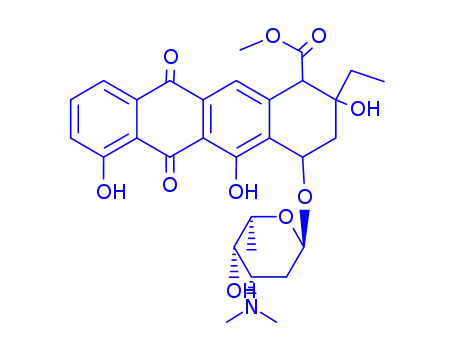 Molecular Structure of 60504-57-6 (methyl (1R,2R,4S)-4-[(2S,4S,5S,6S)-4-dimethylamino-5-hydroxy-6-methyl- oxan-2-yl]oxy-2-ethyl-2,5,7-trihydroxy-6,11-dioxo-3,4-dihydro-1H-tetra cene-1-carboxylate)