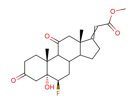Molecular Structure of 1104-01-4 (methyl (5alpha,6beta,17E)-6-fluoro-5-hydroxy-3,11-dioxopregn-17-en-21-oate)