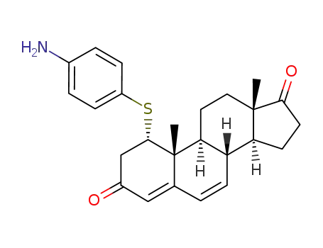 Molecular Structure of 110325-38-7 ((1S,8S,9S,10R,13S,14S)-1-(4-Amino-phenylsulfanyl)-10,13-dimethyl-1,8,9,10,11,12,13,14,15,16-decahydro-2H-cyclopenta[a]phenanthrene-3,17-dione)