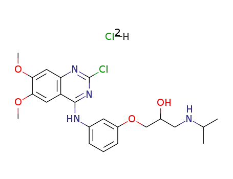 Molecular Structure of 111218-79-2 (1-{3-[(2-chloro-6,7-dimethoxyquinazolin-4-yl)amino]phenoxy}-3-[(1-methylethyl)amino]propan-2-ol dihydrochloride)