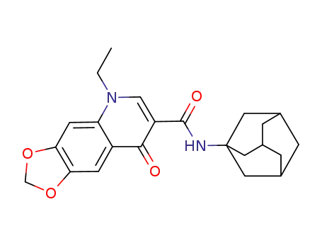 Molecular Structure of 110261-17-1 (5-ethyl-8-oxo-N-(tricyclo[3.3.1.1~3,7~]dec-1-yl)-5,8-dihydro[1,3]dioxolo[4,5-g]quinoline-7-carboxamide)