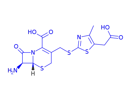 Molecular Structure of 111298-82-9 (7-amino-3-((5-carboxymethyl-4-methyl-1,3-thiazol-2-ylthio)methyl)-8-oxo-5-thia-1-azabicyclo(4.2.0)oct-2-ene-2-carboxylic acid)