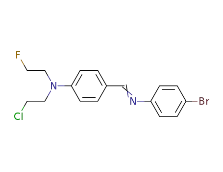 Molecular Structure of 1233-90-5 (4-{(E)-[(4-bromophenyl)imino]methyl}-N-(2-chloroethyl)-N-(2-fluoroethyl)aniline)