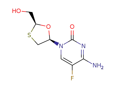 Molecular Structure of 145986-26-1 (4-amino-5-fluoro-1-[(2R,5R)-2-(hydroxymethyl)-1,3-oxathiolan-5-yl]pyrimidin-2(1H)-one)