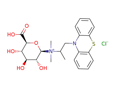Molecular Structure of 145823-18-3 (((2R,3R,4S,5S,6S)-6-Carboxy-3,4,5-trihydroxy-tetrahydro-pyran-2-yl)-dimethyl-(1-methyl-2-phenothiazin-10-yl-ethyl)-ammonium; chloride)