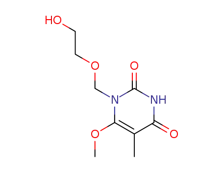 Molecular Structure of 131194-00-8 (1-[(2-hydroxyethoxy)methyl]-6-methoxy-5-methylpyrimidine-2,4(1H,3H)-dione)