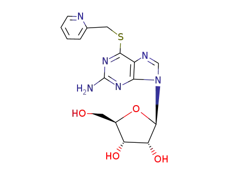 Molecular Structure of 13153-28-1 (2-[2-amino-6-(pyridin-2-ylmethylsulfanyl)purin-9-yl]-5-(hydroxymethyl) oxolane-3,4-diol)