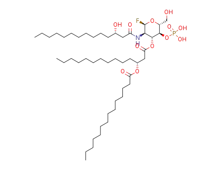Molecular Structure of 138527-40-9 (2-deoxy-2-((3R)-3-hydroxytetradecanamido)-3-O-((3-tetradecanoyloxy)tetradecanoyl)glucopyranosyl fluoride 4-(dihydrogen phosphate))