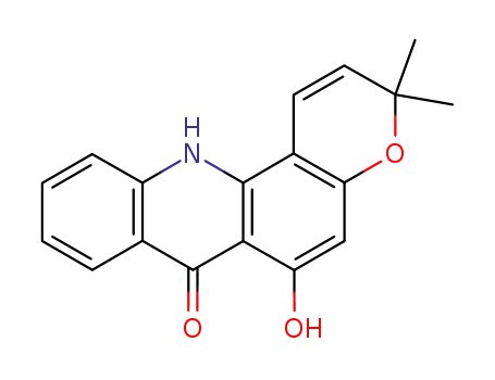 Molecular Structure of 13396-93-5 (7H-Pyrano(2,3-c)acridin-7-one, 3,12-dihydro-6-hydroxy-3,3-dimethyl-)