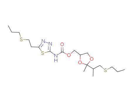 Carbamic acid,[5-[2-(propylthio)ethyl]-1,3,4-thiadiazol-2-yl]-,[2-methyl-2-[1-methyl-2-(propylthio)ethyl]-1,3-dioxolan-4-yl]methyl ester (9CI)