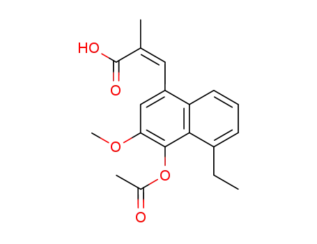 Molecular Structure of 131420-91-2 ((2Z)-3-[4-(acetyloxy)-5-ethyl-3-methoxynaphthalen-1-yl]-2-methylprop-2-enoic acid)