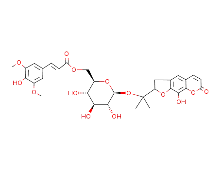(E)-3-(4-Hydroxy-3,5-dimethoxy-phenyl)-acrylic acid (2R,3S,4S,5R,6S)-3,4,5-trihydroxy-6-[1-(9-hydroxy-7-oxo-2,3-dihydro-7H-furo[3,2-g]chromen-2-yl)-1-methyl-ethoxy]-tetrahydro-pyran-2-ylmethyl ester
