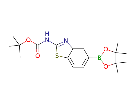 Molecular Structure of 1392846-50-2 (tert-butyl 5-(4,4,5,5-tetramethyl-1,3,2-dioxaborolan-2-yl)benzo[d]thiazol-2-ylcarbamate)