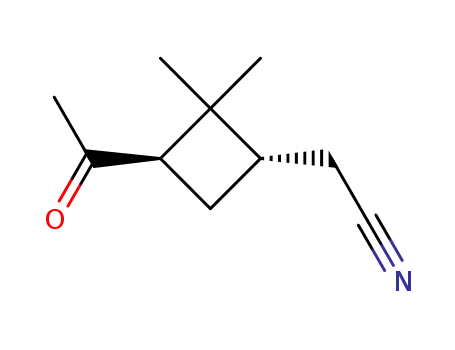 Molecular Structure of 28353-00-6 (Cyclobutaneacetonitrile,3-acetyl-2,2-dimethyl-, (1R,3R)-rel-)