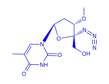 Molecular Structure of 140226-10-4 (1-[(2R,4S,5R)-5-azido-5-(hydroxymethyl)-4-methoxytetrahydrofuran-2-yl]-5-methylpyrimidine-2,4(1H,3H)-dione (non-preferred name))