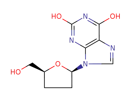 Molecular Structure of 132194-28-6 (9-[(2R,5S)-5-(Hydroxymethyl)oxolan-2-yl]-3H-purine-2,6-dione)