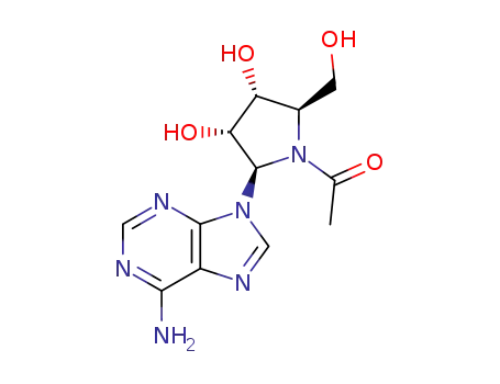 Molecular Structure of 14062-45-4 (1-[2-(6-amino-9H-purin-9-yl)-3,4-dihydroxy-5-(hydroxymethyl)pyrrolidin-1-yl]ethanone)