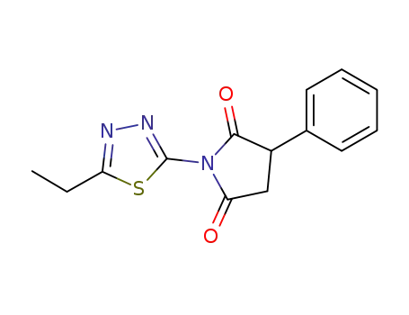 Molecular Structure of 139477-31-9 (1-(5-ethyl-1,3,4-thiadiazol-2-yl)-3-phenyl-pyrrolidine-2,5-dione)