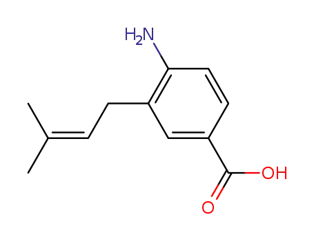 Molecular Structure of 131989-76-9 (Benzoic acid, 4-amino-3-(3-methyl-2-butenyl)- (9CI))