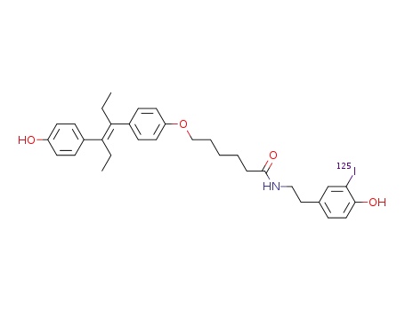Molecular Structure of 140683-97-2 (N-(4'-hydroxy-3'-iodophenethyl)-6-(4-O-diethylstilbestryl)hexanamide)