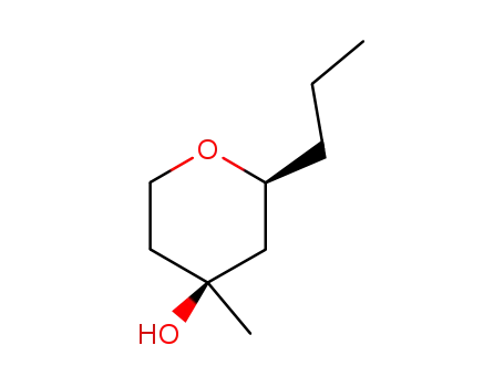 Molecular Structure of 723340-88-3 (2H-Pyran-4-ol, tetrahydro-4-methyl-2-propyl-, (2S,4S)- (9CI))