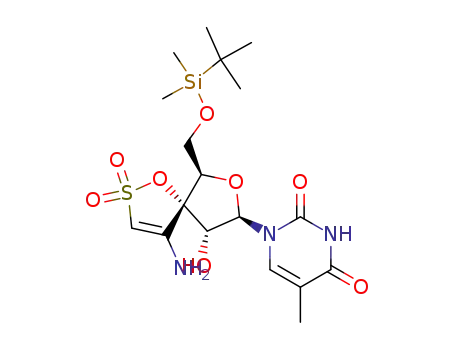 Molecular Structure of 141684-48-2 (1-[(6R,8R,9R)-4-amino-6-({[tert-butyl(dimethyl)silyl]oxy}methyl)-9-hydroxy-2,2-dioxido-1,7-dioxa-2-thiaspiro[4.4]non-3-en-8-yl]-5-methylpyrimidine-2,4(1H,3H)-dione)
