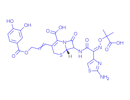 Molecular Structure of 141197-54-8 (7-(2-(2-aminothiazol-4-yl)- 2-(1-carboxyl-1-methylethoxyimino)acetamido)-3-(3-(3,4-dihydroxybenzoyloxy)-1-propen-1-yl)-3-cephem-4-carboxylic acid)