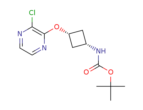 Molecular Structure of 1349184-47-9 (tert-butyl ((1S,3S)-3-((3-chloropyrazin-2-yl)oxy)cyclobutyl)carbamate)