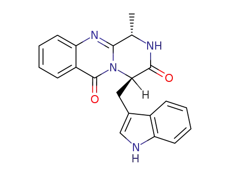 Molecular Structure of 169626-35-1 (2H-Pyrazino[2,1-b]quinazoline-3,6(1H,4H)-dione,4-(1H-indol-3-ylmethyl)-1-methyl-, (1S,4R)-)
