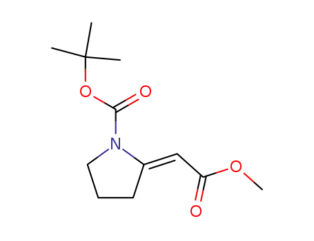 Molecular Structure of 223118-68-1 (tert-butyl (E)-2-(2-methoxy-2-oxoethylidene)pyrrolidine-1-carboxylate)