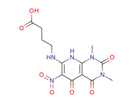 Molecular Structure of 141985-40-2 (4-[(1,3-dimethyl-6-nitro-2,4,5-trioxo-1,2,3,4,5,8-hexahydropyrido[2,3-d]pyrimidin-7-yl)amino]butanoic acid)