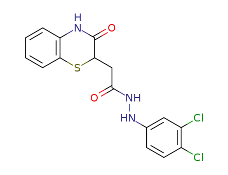 Molecular Structure of 132857-54-6 (N'-(3,4-dichlorophenyl)-2-(3-oxo-3,4-dihydro-2H-1,4-benzothiazin-2-yl)acetohydrazide)