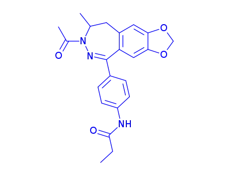 Molecular Structure of 143691-66-1 (N-[4-(7-acetyl-8-methyl-8,9-dihydro-7H-[1,3]dioxolo[4,5-h][2,3]benzodiazepin-5-yl)phenyl]propanamide)