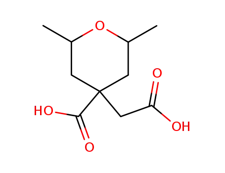 Molecular Structure of 13335-38-1 (4-(carboxymethyl)-2,6-dimethyltetrahydro-2H-pyran-4-carboxylic acid)