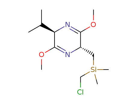 Molecular Structure of 1334313-65-3 ((2R,5R)-2-[(chloromethyl-dimethyl-silanyl)-methyl]-5-isopropyl-3,6-dimethoxy-2,5-dihydro-pyrazine)
